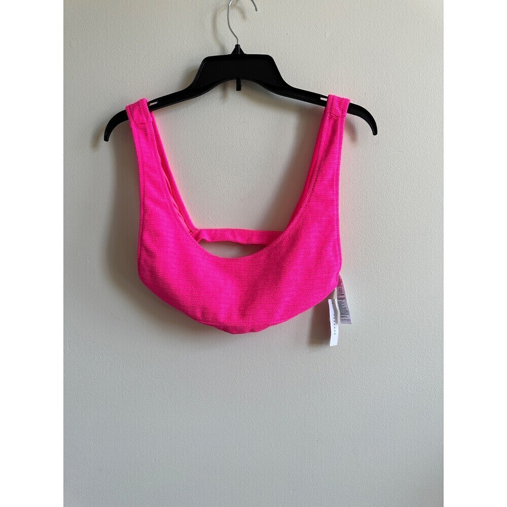 Topshop Womens Pink Scoop Neck Subtle Texture Crinkle Swimwear Bikini Top 10